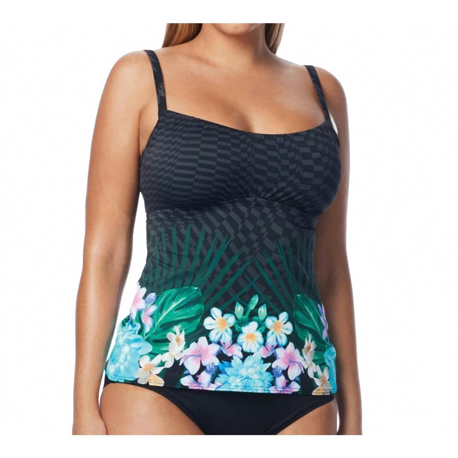 New Coco Reef Tropical Escape D-Cup Perfect Fit Underwire Tankini Top In Coc Bla